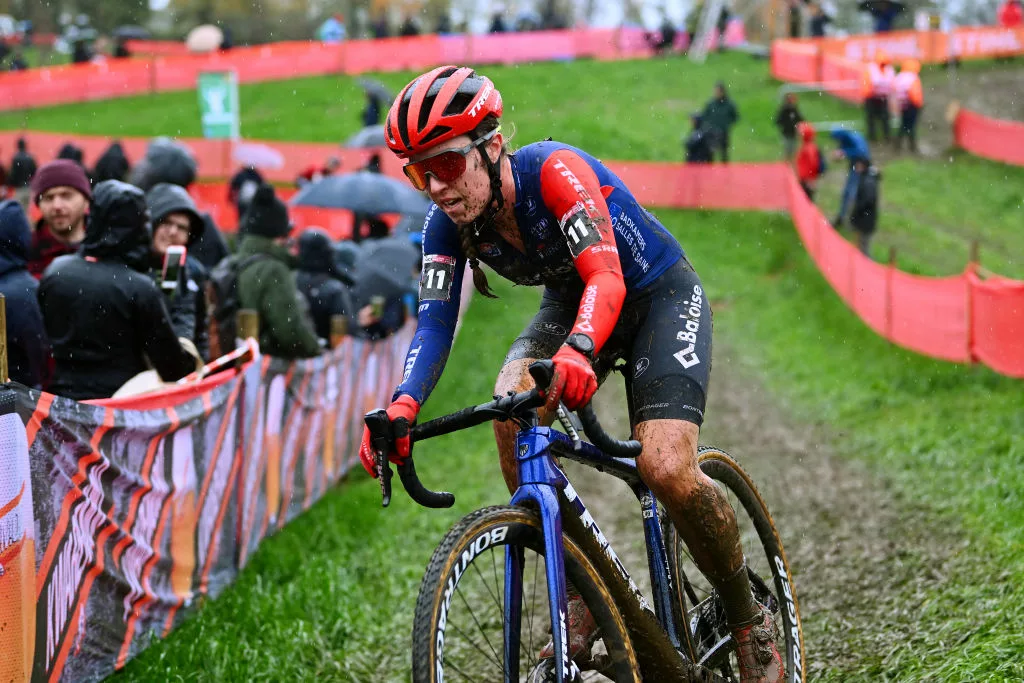 OVERIJSE, BELGIUM - NOVEMBER 20: Shirin Van Anrooij of The Netherlands and Team Trek-Lions competes during the 62nd UCI Cyclo-cross World Cup Druivencross Overijse 2022 - Women's Elite / #CXWorldCup / #Overijse / #Cyclocross / on November 20, 2022 in Overijse, Belgium. (Photo by Luc Claessen/Getty Images)