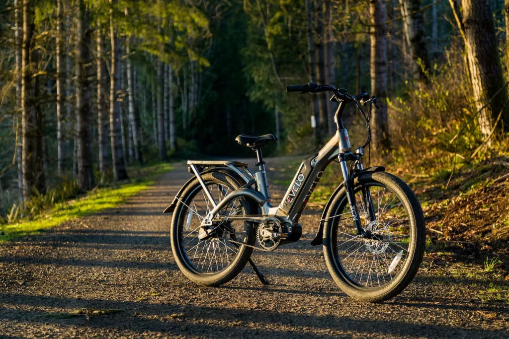 Electric Bike Parked on Gravel Road