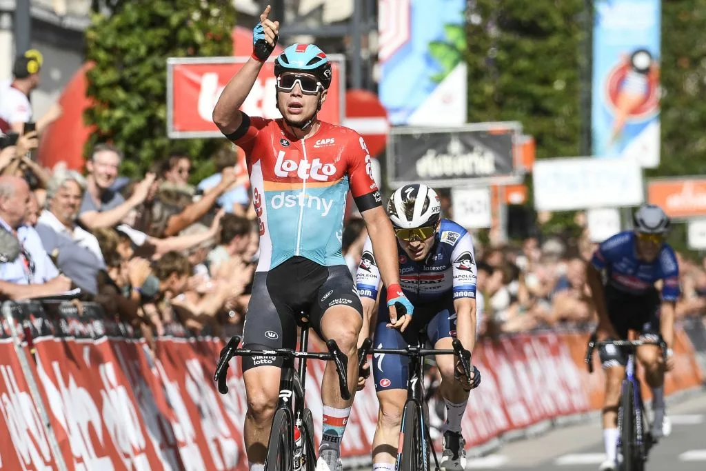 Belgian Arnaud De Lie of Lotto-Dstny wins the one day cycling race 'Tour of Leuven - Memorial Jef Scherens' in Leuven, Tuesday 15 August 2023. BELGA PHOTO BERT GOYVAERTS (Photo by BERT GOYVAERTS / BELGA MAG / Belga via AFP) (Photo by BERT GOYVAERTS/BELGA MAG/AFP via Getty Images)